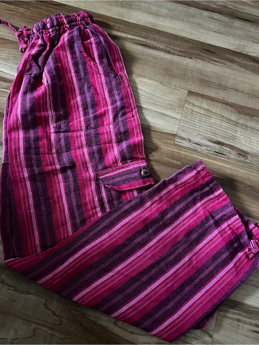 Made in Ecuador Striped Pink & Magenta Drawstring Pants